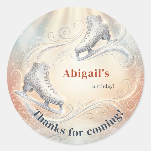 Adesivo Redondo Elegant Winter Ice Skating Birthday  (Frente)