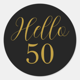 Adesivo Redondo Elegante 50º aniversário negro Dourado