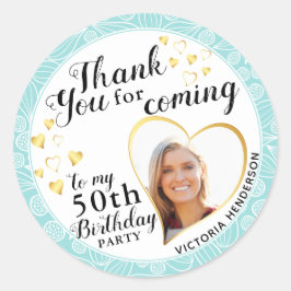 Adesivo Redondo Elegante 50º Aniversário Teal Blue Obrigado