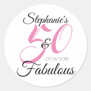 Adesivo Redondo Elegante 50 e Fabuloso Aniversário Personalizado
