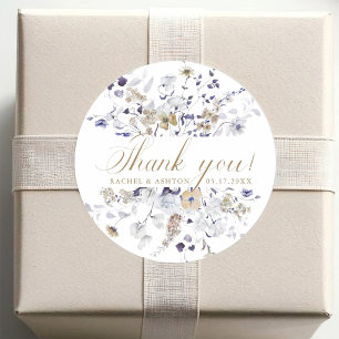 Adesivo Redondo Elegante Agradecimento de Casamento Floral Roxo Br