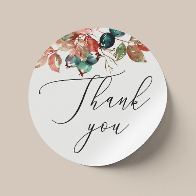 Adesivo Redondo Elegante Agradecimento de Casamento | Folhas de Ou (Criador carregado)