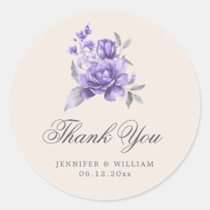 Adesivo Redondo Elegante Agradecimento de Casamento Roxo Floral Rú