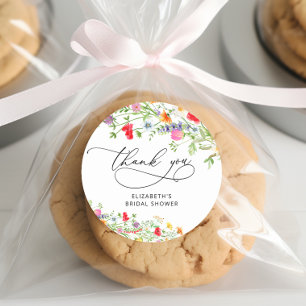 Adesivo Redondo Elegante Agradecimento de Chuveiro de Noiva Floral
