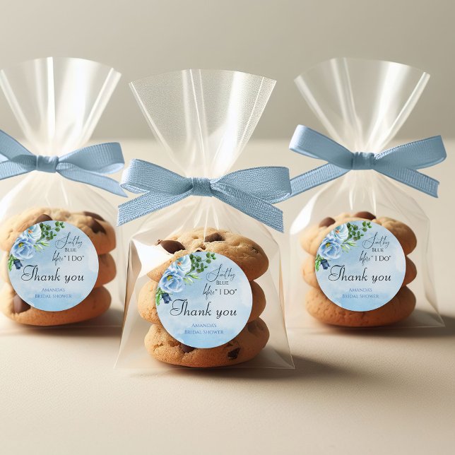 Adesivo Redondo Elegante Algo Chá de panela Floral Azul (Criador carregado)