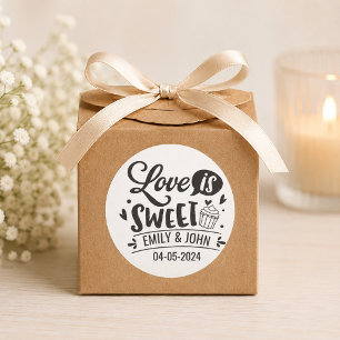 Adesivo Redondo Elegante Amor É Doce caligrafia Coração