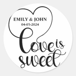 Adesivo Redondo Elegante Amor É Doce caligrafia Coração