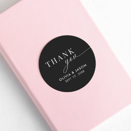 Adesivo Redondo Elegante Ampersand Black White Weding Obrigado