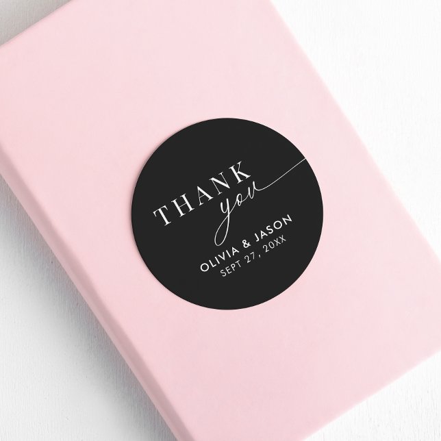 Adesivo Redondo Elegante Ampersand Black White Weding Obrigado (Criador carregado)