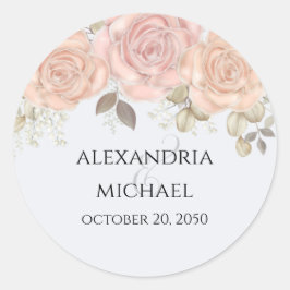 Adesivo Redondo Elegante Ampersand Dourado Floral Aquarela 