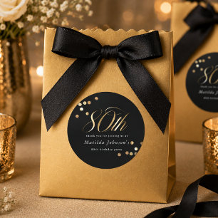 Adesivo Redondo Elegante Aniversário de 80 anos Preto e Dourado