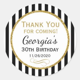 Adesivo Redondo Elegante Aniversário Negro Dourado Obrigado Por Et