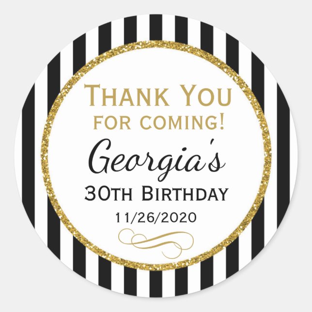 Adesivo Redondo Elegante Aniversário Negro Dourado Obrigado Por Et (Frente)