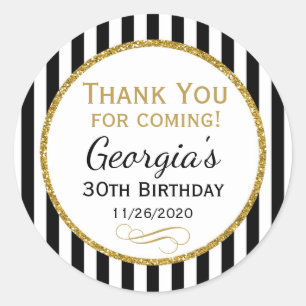 Adesivo Redondo Elegante Aniversário Negro Dourado Obrigado Por Et