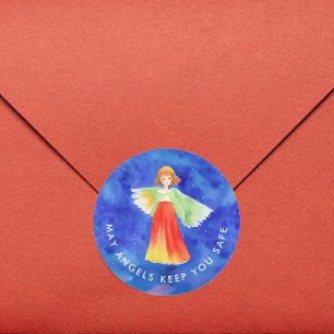 Adesivo Redondo Elegante Anjo Guardião Religioso Deus Abençoe a Co