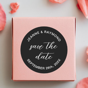 Adesivo Redondo Elegante Anúncio de casamento Save the date Preto