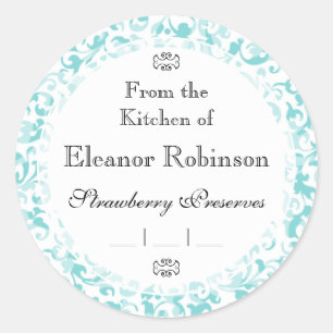 Adesivo Redondo Elegante Aqua Teal Damask Swirl Srolls