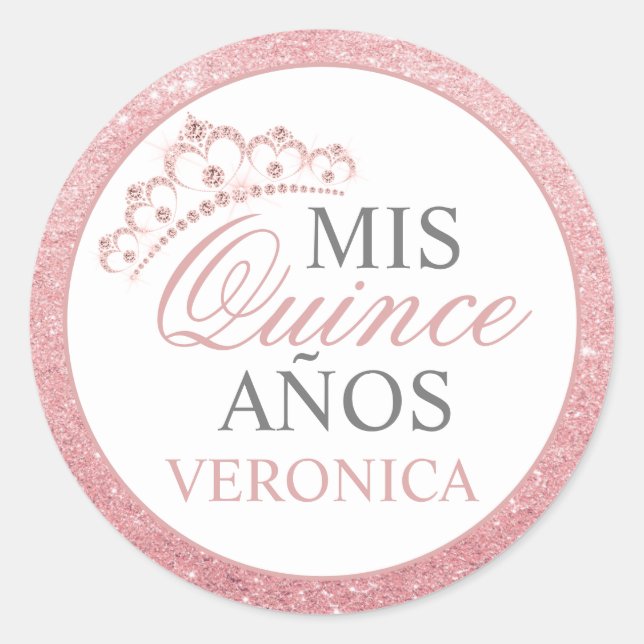 Adesivo Redondo Elegante Aquañera Quince Espanhol Rosa (Frente)