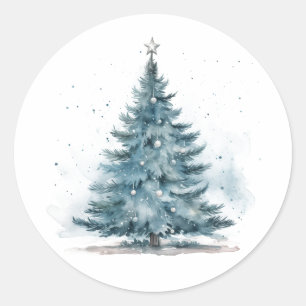 Adesivo Redondo Elegante Aquarela Blue Silver Winter Wonderland