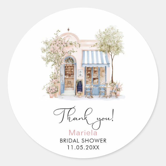 Adesivo Redondo Elegante Aquarela Ela Disse Oui Flores Rosa Noiva (Frente)