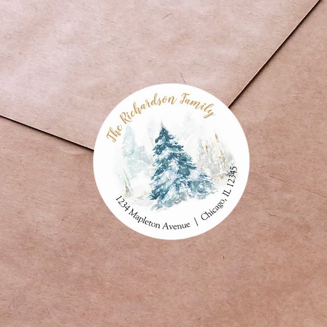 Adesivo Redondo Elegante aquarela Endereço de devolução da árvore  (Criador carregado)