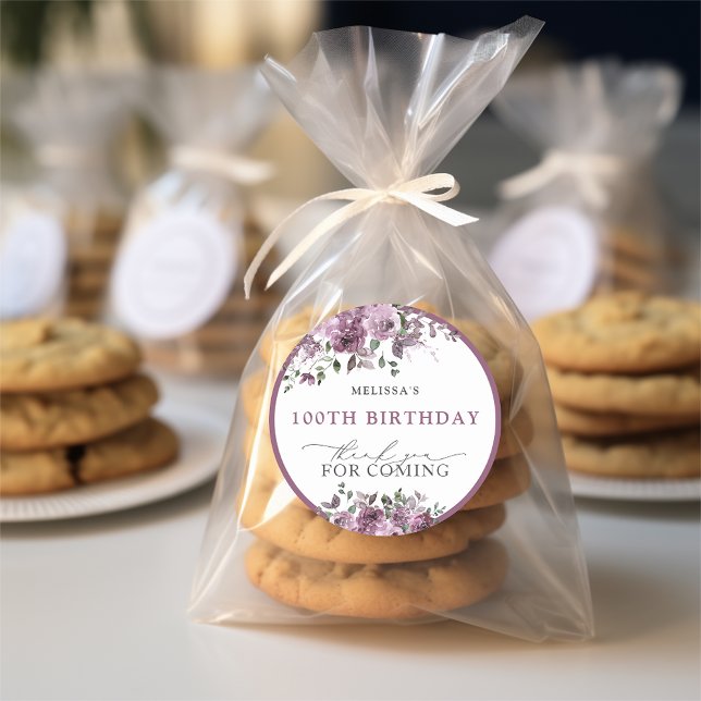 Adesivo Redondo Elegante Aquarela Púrpura Rosa Qualquer Aniversári (Criador carregado)