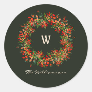 Adesivo Redondo Elegante Aquarela Verde Monograma de Verrugas