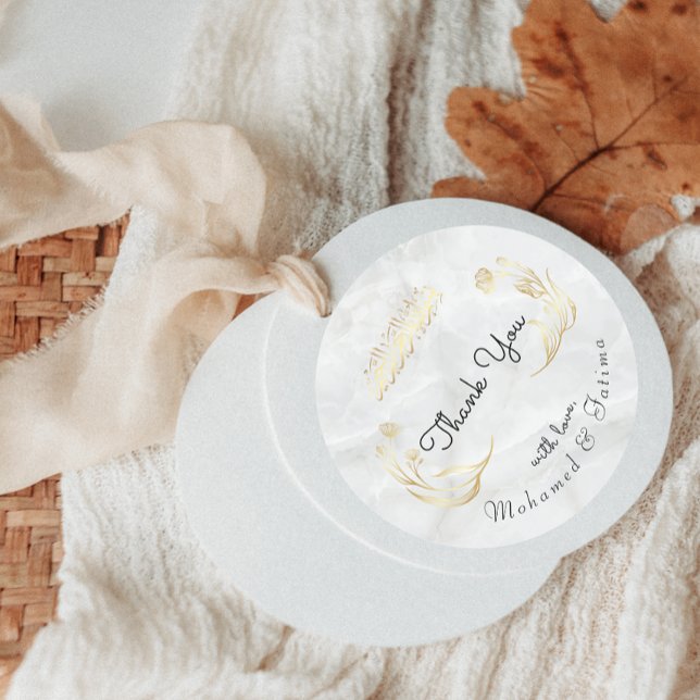 Adesivo Redondo Elegante Árabe, Obrigado, Pau com Desenho Floral (Criador carregado)