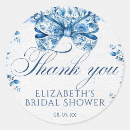 Adesivo Redondo Elegante Arco Floral Azul Caligrafia Obrigado