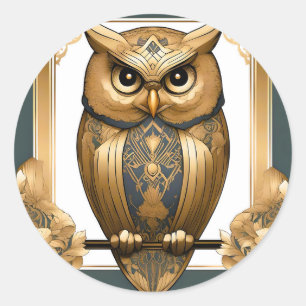 Adesivo Redondo Elegante Art Deco Owl