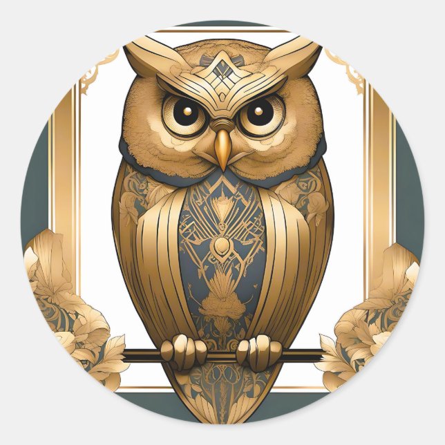 Adesivo Redondo Elegante Art Deco Owl (Frente)