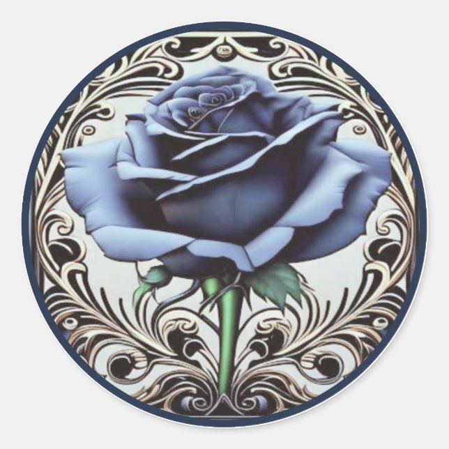 Adesivo Redondo Elegante Art Nouveau Blue Rosa Design (Frente)