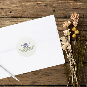 Adesivo Redondo Elegante Arte Nova Floral Vintage Casamento