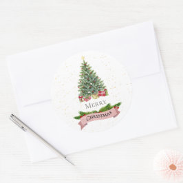 Adesivo Redondo Elegante Árvore de Natal Estrela de Ouro Minimalis