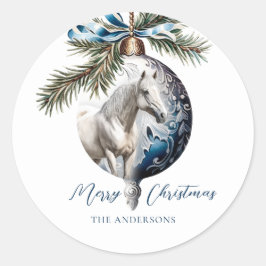 Adesivo Redondo Elegante azul-natalino equestre branco