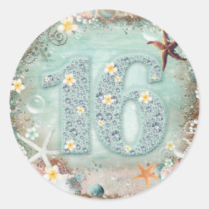 Adesivo Redondo Elegante Beach Sea Starfish & Pearls Diamond 16