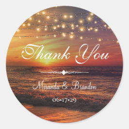 Adesivo Redondo Elegante Beach String Lights Summer Obrigado