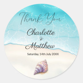 Adesivo Redondo Elegante Beach Wedding Seashells Pearls Náutico
