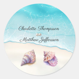 Adesivo Redondo Elegante Beach Wedding Seashells Pearls Náutico