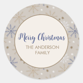 Adesivo Redondo Elegante Beige Padrão do Floco de Neve