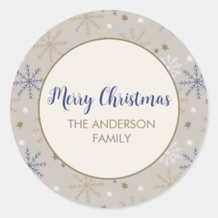 Adesivo Redondo Elegante Beige Padrão do Floco de Neve