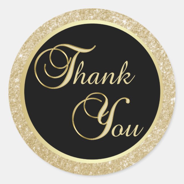 Adesivo Redondo Elegante Black Dourado Obrigado Envelope Seals (Frente)