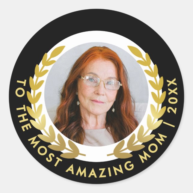 Adesivo Redondo Elegante Black E Dourada Laurel Wreath Tributo Fot (Frente)