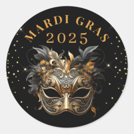Adesivo Redondo Elegante Black Glitter Mardi Gras 2025