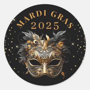 Adesivo Redondo Elegante Black Glitter Mardi Gras 2025