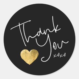 Adesivo Redondo Elegante Black Obrigado Dourada Mão Coração Esc