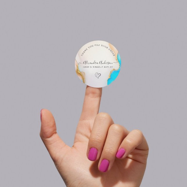 Adesivo Redondo Elegante Blue and White Agate Business Obrigado (Elegant Blue and White Agate Business Thank you Classic Round Sticker)