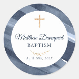 Adesivo Redondo Elegante Blue Baptism Comune Favor Sticker