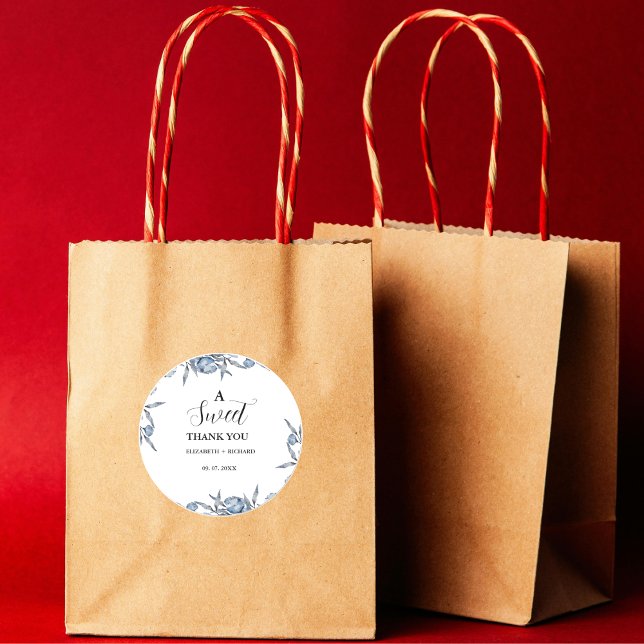 Adesivo Redondo Elegante Blue Botanic Sweet Obrigado Festa (Criador carregado)