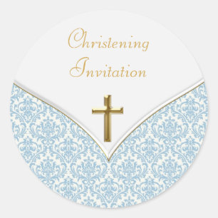 Adesivo Redondo Elegante Blue Damask Christening
